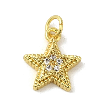 Brass Micro Pave Cubic Zirconia Charms, Real 18K Gold Plated, Star Charms, Clear, 13.5x10.5x3mm, Hole: 3mm