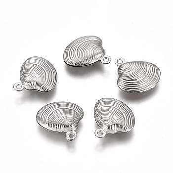 304 Stainless Steel Charms, Shell Shape, Stainless Steel Color, 14x13x4mm, Hole: 1mm