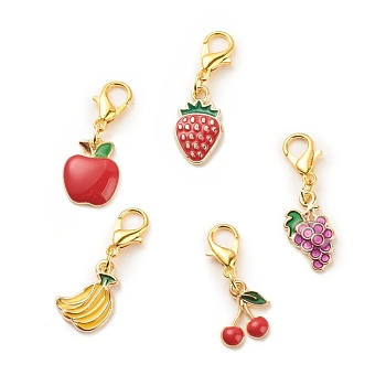 Alloy Enamel Fruit Pendant Decorations, Lobster Clasp Charms, for Keychain, Purse, Backpack Ornament, Mixed Color, 26~30mm
