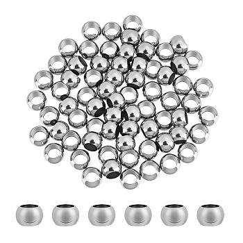 70Pcs 303 Stainless Steel European Beads, Rondelle, Stainless Steel Color, 8x5.5mm, Hole: 5mm