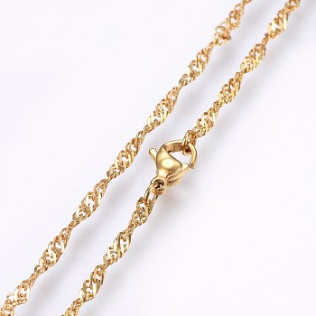 304 Stainless Steel Singapore Chain Necklaces, Water Wave Chain Necklaces, with Lobster Claw Clasps, Golden, 17.7 inch(45cm), 2x0.35mm