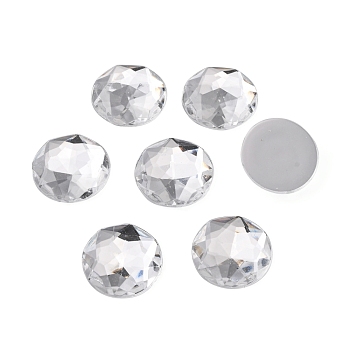 Acrylic Rhinestone Cabochon, Faceted, Half Round/Dome, Clear, about 20mm in diameter, 6mm thick