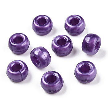 Plastic Pearlized Beads, Barrel, Purple, 9x6mm, Hole: 3.8mm, about 1900pcs/500g