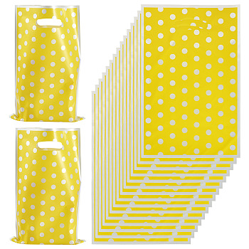 Polka Dot PET Plastic Packing Bags with Die Cut Hole Handle, Rectangle, Yellow, 25.5x16.4x0.02cm