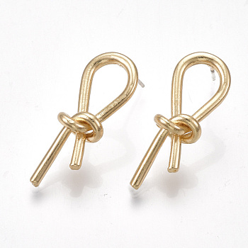 Alloy Stud Earrings, Knot, Light Gold, 28~28.5x10.5mm, Pin: 0.7mm