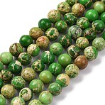 Dyed Natural Regalite/Imperial Jasper/Sea Sediment Jasper Beads Strands, Round Impression Jasper, Lime Green, 6~7mm, Hole: 1.2mm, about 32pcs/strand, 7.68''(19.5cm)(G-B124-C02-02)