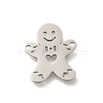201 Stainless Steel Laser Cut Connector Charms, Christmas Gingerbread Man Links, Stainless Steel Color, 17x14.5x1mm, Hole: 1.2mm(X-STAS-R132-10P)