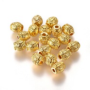 Tibetan Style Alloy Beads, Drum with Flower, Cadmium Free & Lead Free, Golden, 6x6mm, Hole: 2mm(K08D9011)