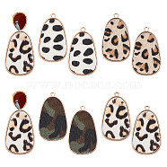 8Pcs 4 Colors Eco-Friendly Cowhide Leather Pendants, with Golden Plated Alloy Findings, teardrop with Leopard Print Pattern, Mixed Color, 35x21x2~3mm, Hole: 1.8mm, 2pcs/color(FIND-BC0002-53)