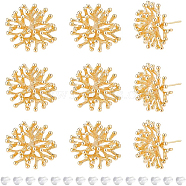 10Pcs Brass Branch Shape Stud Earring Findings, with 30Pcs  Plastic Ear Nuts, Nickel Free, Real 18K Gold Plated, 20~21x20~21mm, Hole: 1.2mm, Pin: 0.8mm(KK-BC0008-79)
