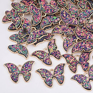 Alloy Pendants, with Sequins, Butterfly, Light Gold, Colorful, 15.5x22x2.5mm, Hole: 1.5mm(PALLOY-R111-03B)