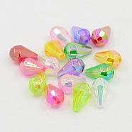 Opaque Eco-Friendly Poly Styrene Acrylic Beads, AB Color Plated, Faceted, teardrop, Mixed Color, 12.5x8mm, Hole: 1.5mm, about 1666pcs/500g(MACR-I033-M)