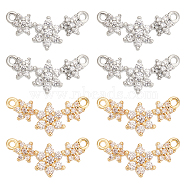 8Pcs 2 Colors Eco-friendly Rack Plating Brass Micro Pave Cubic Zirconia 2-Loop Charms, Cadmium Free & Lead Free, Long-Lasting Plated, 3-Flower Charm, Mixed Color, 7.5x15x3mm, Hole: 0.9mm, 2pcs/color(KK-BC0011-46)