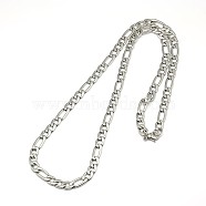 Fashionable 304 Stainless Steel Figaro Chain Necklaces for Men, with Lobster Claw Clasps, Stainless Steel Color, 21.85 inch~23.62 inch(55.5~60cm)x7mm(STAS-A028-N016P)