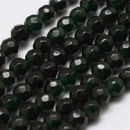 Faceted Natural Agate Beads Strands, Round, Dyed & Heated, Dark Sea Green, 4mm, Hole: 0.8mm, about 90~92pcs/strand, 14 inch(35.6cm)(G-F447-4mm-C01)