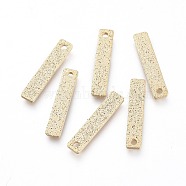 Brass Charms, Long-Lasting Plated, Textured, Rectangle, Real 14K Gold Plated, 15x3x1mm, Hole: 1mm(X-KK-G397-03G)
