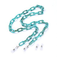 Eyeglasses Chains, Neck Strap for Eyeglasses, with Acrylic Paperclip Chains, 304 Stainless Steel Lobster Claw Clasps and  Rubber Loop Ends, Dark Turquoise, 27.55 inch(70cm)(AJEW-EH00034-02)