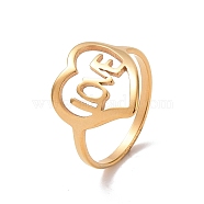 Ion Plating(IP) 201 Stainless Steel Heart with Word Love Finger Ring, Hollow Wide Ring for Valentine's Day, Golden, US Size 6 1/2(16.9mm)(RJEW-J051-38G)