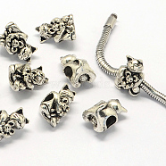Alloy Kitten European Beads, Large Hole Beads, Cat, Antique Silver, 15.5x10x11mm, Hole: 5mm(X-PALLOY-S079-025AS)
