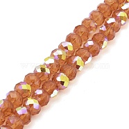 Baking Painted Transparent Glass Beads Strands, Imitation Opalite, Faceted, AB Color Plated, Round, Coral, 8x6.5mm, Hole: 1.4mm, about 64~65pcs/strand, 16.34~16.54''(41.5~42cm)(DGLA-A034-J8mm-B01)