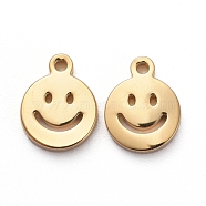 Vacuum Plating 304 Stainless Steel Charms, Cut-Out, Manual Polishing, Hollow, Flat Round with Smile, Golden, 8x6x1mm, Hole: 0.8mm(STAS-G215-03G)