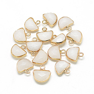 Natural White Jade Semi Circle Pendants, with Brass Findings, Faceted, Dyed, Half Round, Golden, 13.5~14.5x13~14x5.5mm, Hole: 2mm(G-Q965-10)