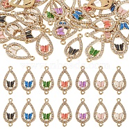 28Pcs 7 Colors Alloy Enamel Connectors Charms, Teardrop Links with Butterfly, with Crystal Rhinestone, Light Gold, Mixed Color, 26.5x13x2mm, Hole: 1.8mm, 4pcs/color(ENAM-TA0001-69)