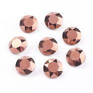 Pointed Back & Back Plated Glass Rhinestone Cabochons, Grade A, Faceted, Flat Round, Rose Gold, 8x4.5mm(RGLA-J012-8mm-001RG)