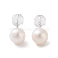 Natural Pearl Stud Earrings for Women, with Sterling Silver Pins, PeachPuff, 17x7mm(EJEW-C082-11B-P)