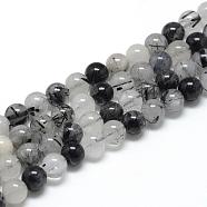 Natural Black Rutilated Quartz Beads Strands, Round, 8~9mm, Hole: 1mm, about 45~48pcs/strand, 15.7 inch(G-R446-8mm-26)