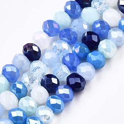 Glass Beads Strands, AB Color Plated, Faceted, Rondelle, Dodger Blue, 3.5x3mm, Hole: 0.8mm, about 132~140pcs/strand, 14.80 inch~15.16 inch(37.6cm~38.5cm)(GLAA-T006-16C)