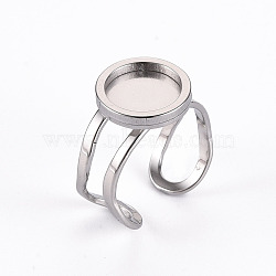 201 Stainless Steel Cuff Pad Ring Settings, Laser Cut, Stainless Steel Color, Tray: 10mm, US Size 7 1/4(17.5)~US Size 8(18mm)(X-STAS-S080-040A-P)