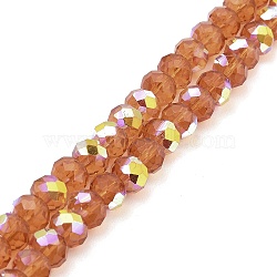 Baking Painted Transparent Glass Beads Strands, Imitation Opalite, Faceted, AB Color Plated, Round, Coral, 8x6.5mm, Hole: 1.4mm, about 63~65pcs/strand, 39~40cm(DGLA-A034-J8mm-B01)