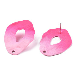 Spray Painted Iron Stud Earring Findings, with Hole, Twist Teardrop, Hot Pink, 31x25mm, Hole: 2mm, Pin: 0.7mm(IFIN-N008-022D)