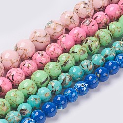 Sea Shell and Synthetic Turquoise Assembled Beads Strands, Round, Mixed Color, 10mm, Hole: 1.2mm, about 40pcs/strand, 15.5 inch(39.5cm)(G-G758-M-10mm)