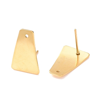 201 Stainless Steel Stud Earrings Finding, with 304 Stainless Steel Pins, Trapezoid, Golden, 16x10.5mm, Hole: 1mm, Pin: 0.7mm