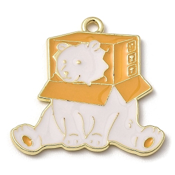Zinc Alloy Enamel Pendants, Golden, Bear with Box Charms, Orange, 28x28x1.3mm, Hole: 2mm
