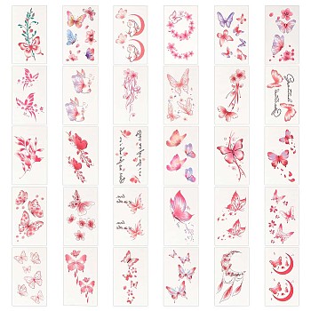 Body Art Tattoos Stickers, Removable Temporary Tattoos Paper Stickers, Butterfly Pattern, 9.7x5.8x0.03cm, 30 sheets/set
