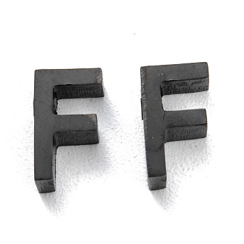 304 Stainless Steel Charms, Alphabet, Electrophoresis Black, Letter.F, 8x4.5x3mm, Hole: 1.8mm