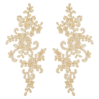Computerized Embroidery Polyester Flower Appliques, Sew on Ornament Accessories, Goldenrod, 229x102x1mm, 2pcs/set
