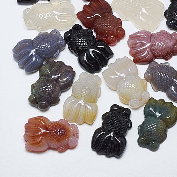 Natural Agate Pendants, Fish, 35~35.5x23x8~9mm, Hole: 1mm