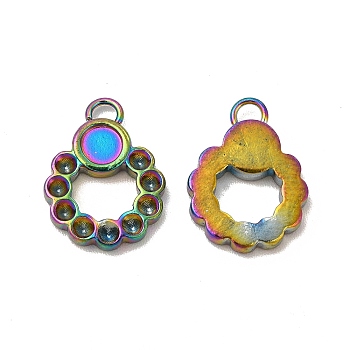 Ion Plating(IP) 304 Stainless Steel Pendant Rhinestone Settings, Pendant Cabochon Settings, Ring, Rainbow Color, Fit for 1.8mm Rhinestone, Tray: 3mm, 14x10.5x2mm, Hole: 1.5mm