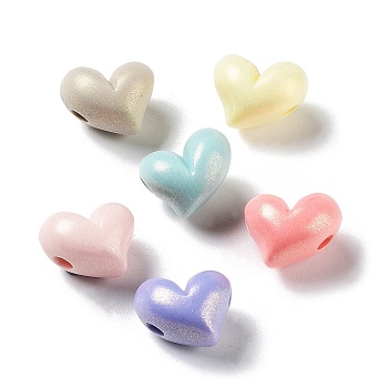 Opaque Acrylic Beads, Glitter Beads, Heart, Mixed Color, 11.5x12x9mm, Hole: 2mm, about 950pcs/500g