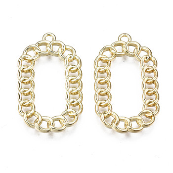 Rack Plating Alloy Pendants, Cadmium Free & Lead Free, Chain Style, Oval, Light Gold, 32x19x2.5mm, Hole: 1.8mm