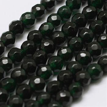 Faceted Natural Agate Beads Strands, Round, Dyed & Heated, Dark Sea Green, 4mm, Hole: 0.8mm, about 90~92pcs/strand, 14 inch(35.6cm)