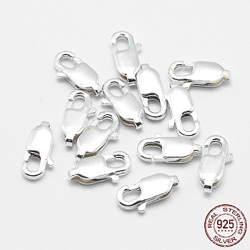 925 Sterling Silver Lobster Claw Clasps, Rectangle, Silver, 10x5x2mm, Hole: 1mm