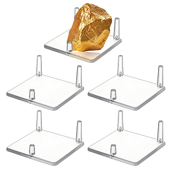 Square Acrylic Base Display Easel Stands, for Gemstones, Agates, Rocks Displays Holder, Clear, 8.5x8.5x3.7cm