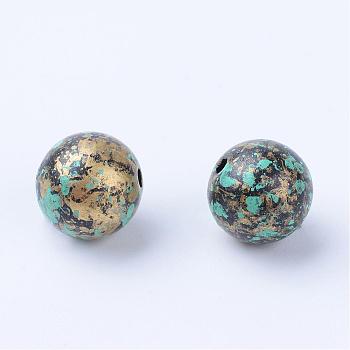 Antique Style Acrylic Beads, Round, Antique Bronze Plated, 9~10mm, Hole: 1.5mm, about 885pcs/500g