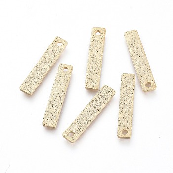Brass Charms, Long-Lasting Plated, Textured, Rectangle, Real 14K Gold Plated, 15x3x1mm, Hole: 1mm