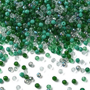 Glass Beads, Mixed Style, Faceted Rondelle, Green, 4x3.5mm, Hole: 1mm, about 500pcs/bag